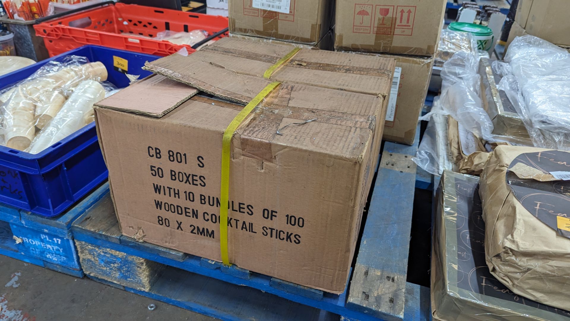 The contents of a pallet of paperware & similar including 2 boxes of cocktail sticks & 4 boxes of ch - Image 8 of 8