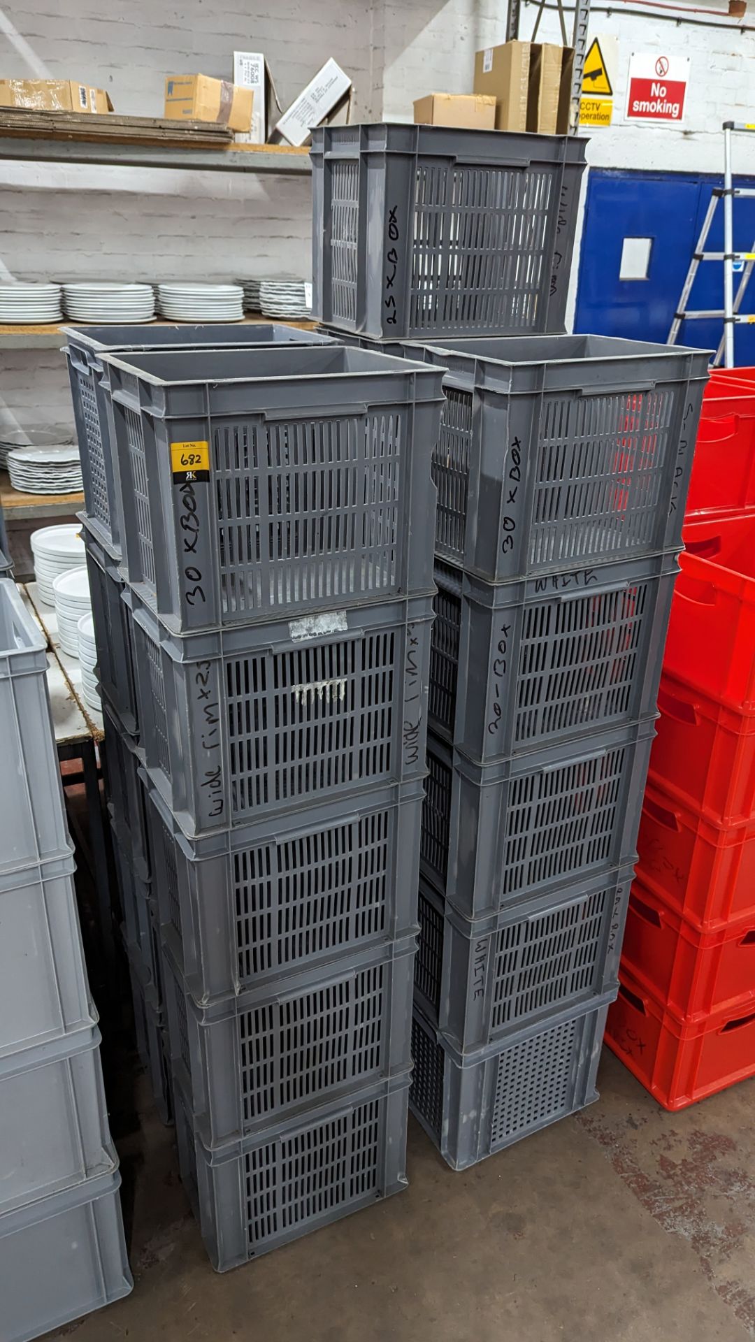 21 off grey plastic crates each measuring 400mm x 300mm x 300mm