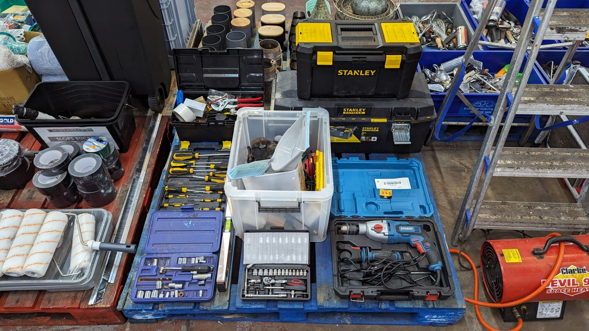 The contents of a pallet of tools including 2 toolboxes plus Erbauer drill, screwdriver sets, socket - Image 2 of 10