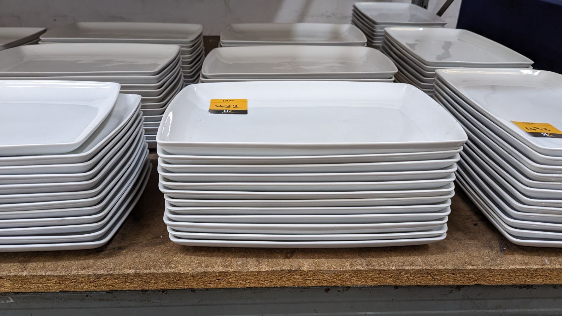 36 off white rectangular plates/small platters each measuring approximately 325mm x 210mm - 3 stacks