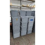 27 matching grey plastic crates each measuring 400mm x 300mm x 300mm