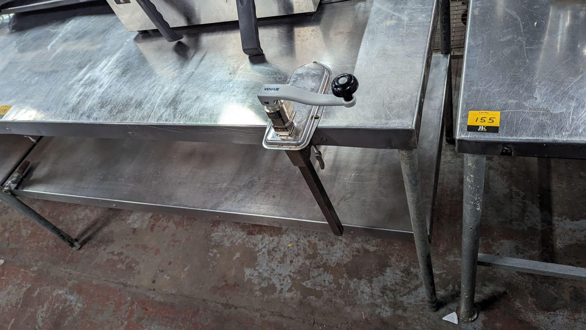 Stainless steel twin tier table including Vogue commercial can opener attached to same. NB max exte - Image 4 of 4