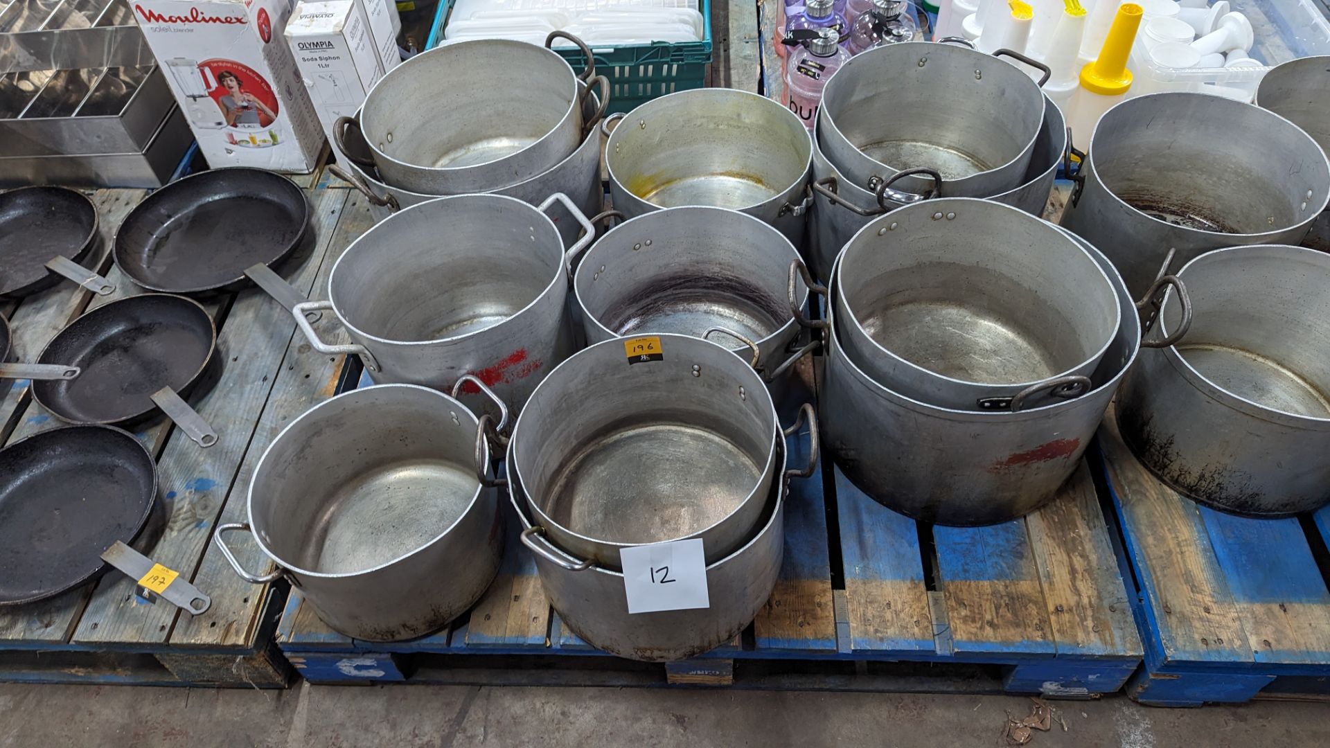 12 assorted large stock pots - the contents of a pallet - Image 2 of 5