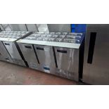 Polar stainless steel triple door refrigerated cabinet with large saladette unit built into the top,