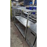 Shelving unit with 3 stainless steel shelves. Max dimensions approx. 1670mm x 630mm x 1400mm