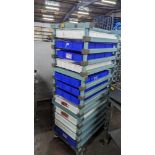 REA Plasrack mobile tray trolley with a capacity for 12 plastic pull-out trays. The trays are model