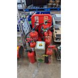 9 off fire extinguishers plus display stand for use with same