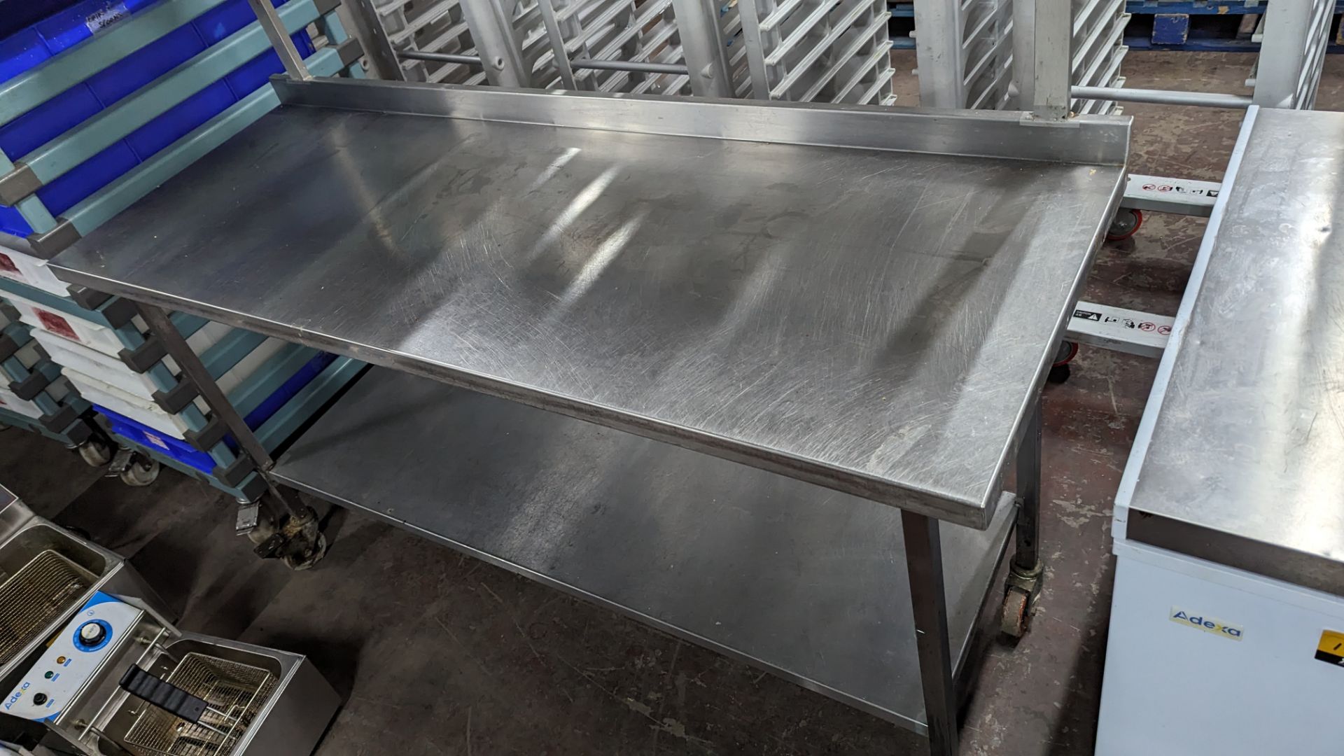 Mobile stainless steel triple tier table. Max dimensions approx. 1660mm x 600mm x 1310mm - Image 3 of 4