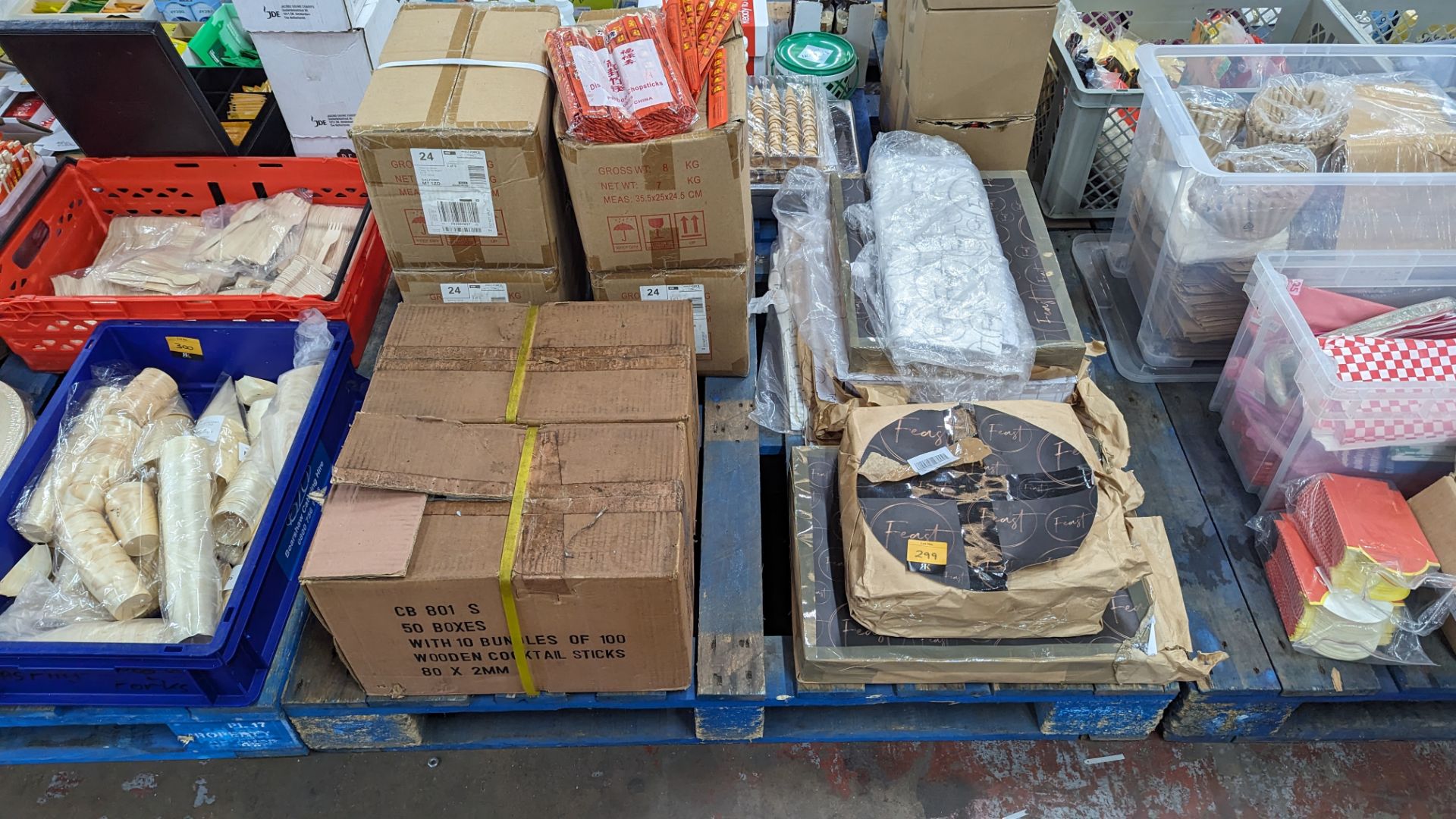 The contents of a pallet of paperware & similar including 2 boxes of cocktail sticks & 4 boxes of ch - Image 2 of 8