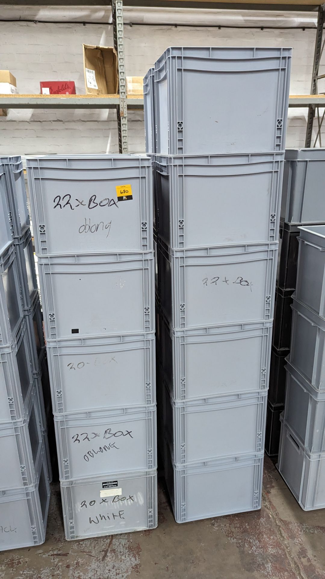 22 off matching pale grey stacking plastic crates each measuring approximately 400mm x 300mm x 300mm - Image 2 of 3