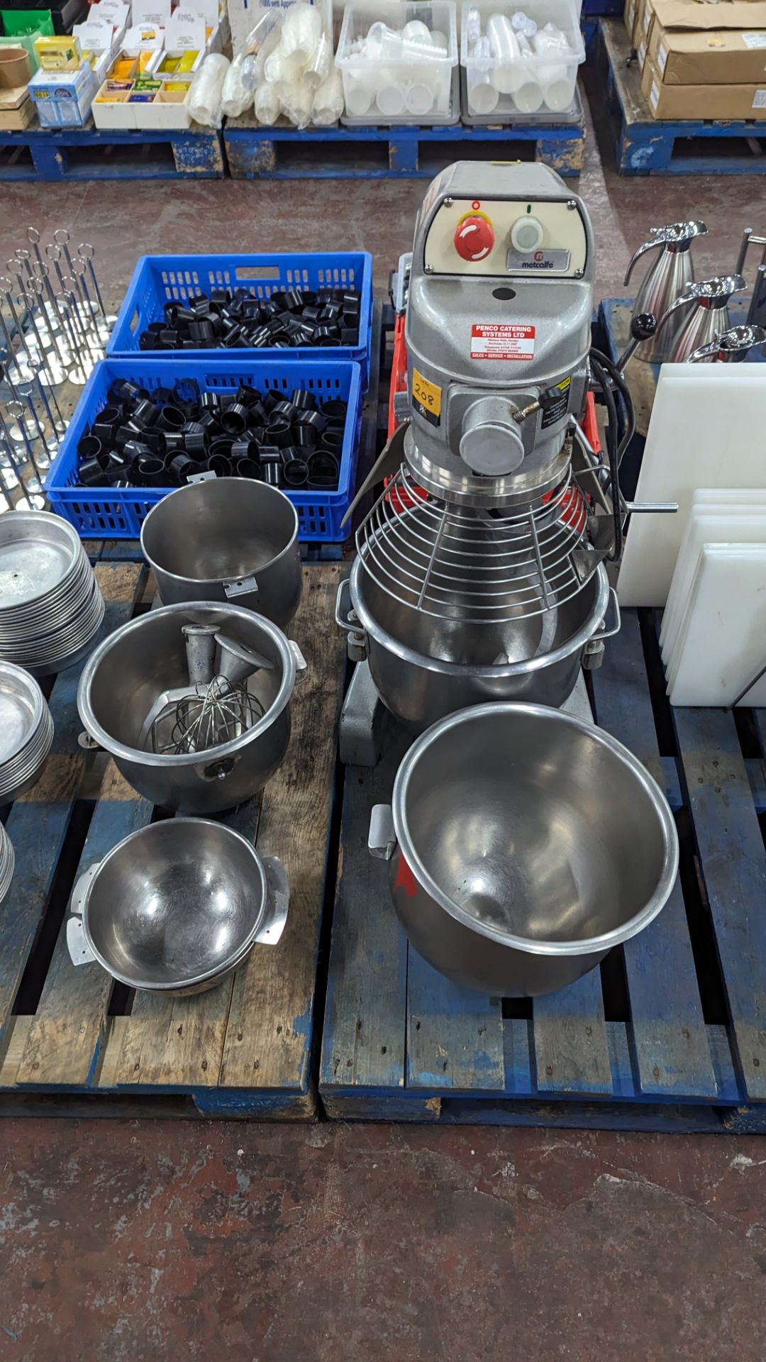 Metcalfe heavy duty commercial food mixer including quantity of bowls, blades, paddles & similar - Image 4 of 11