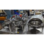 7 off large round chafing dishes, each with a removable insert. Max external diameter 390mm. NB no