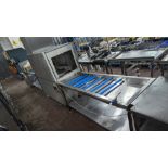Hobart Ecomax Plus large stainless steel commercial pass through dishwasher with L shaped feed incor