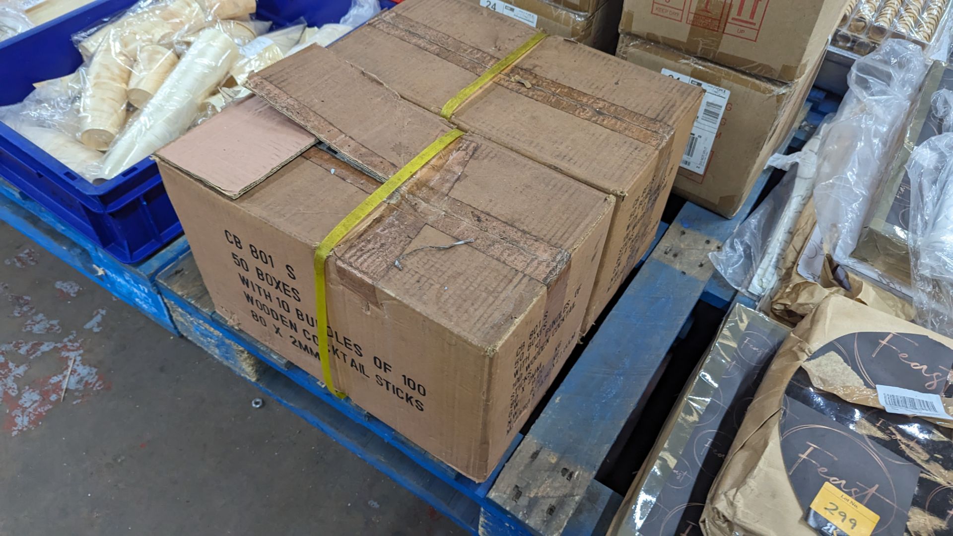 The contents of a pallet of paperware & similar including 2 boxes of cocktail sticks & 4 boxes of ch - Image 7 of 8