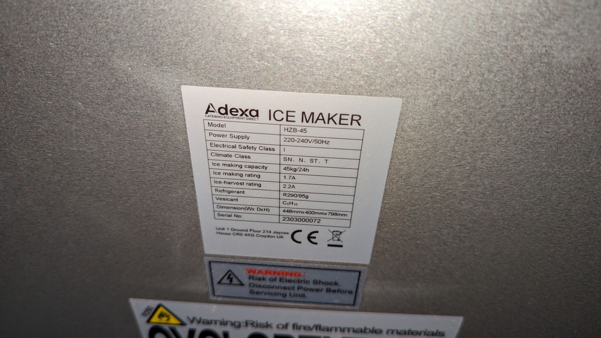 Adexa HZB-45 commercial under counter ice cube machine - Image 8 of 10