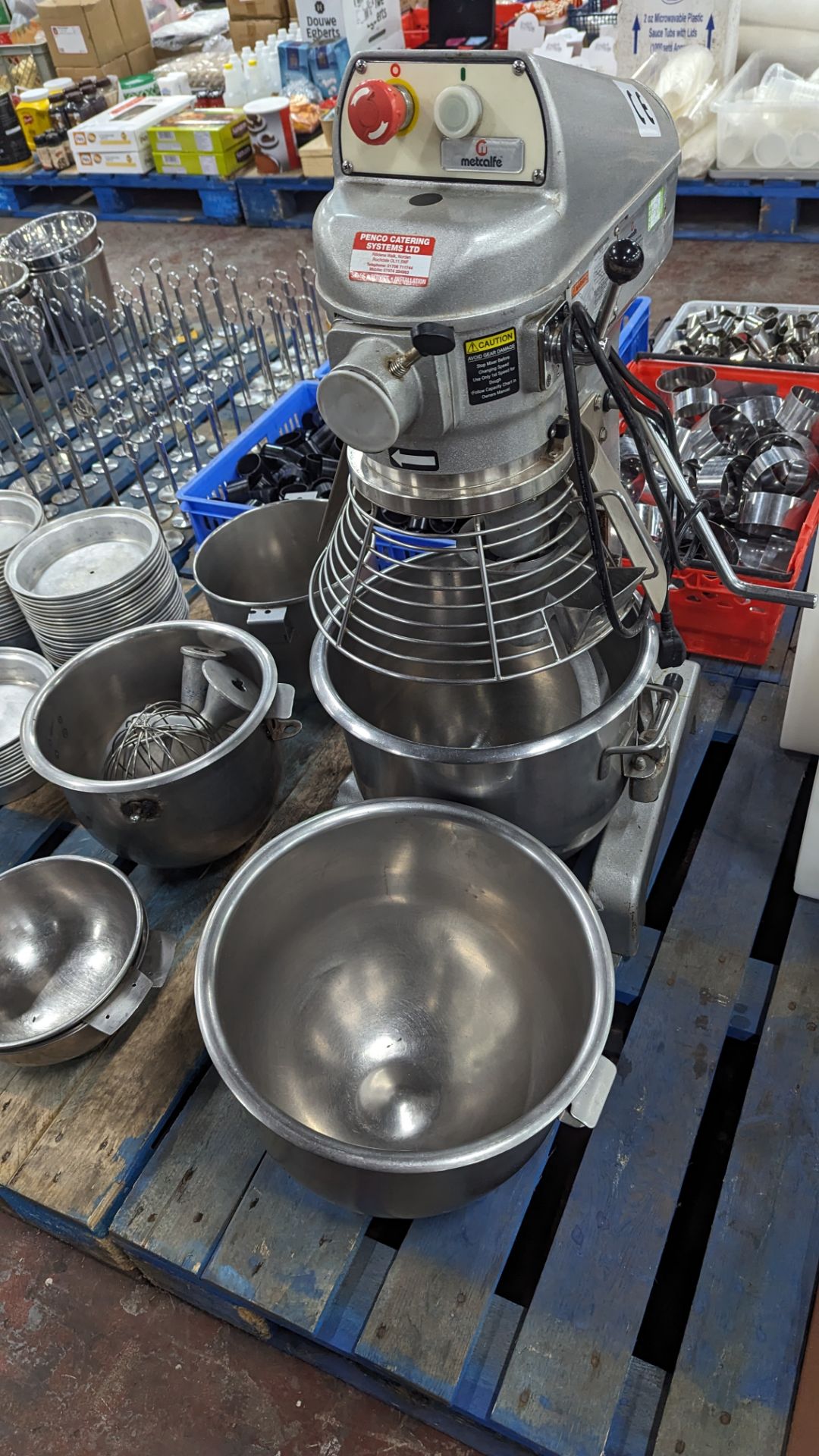 Metcalfe heavy duty commercial food mixer including quantity of bowls, blades, paddles & similar - Image 6 of 11