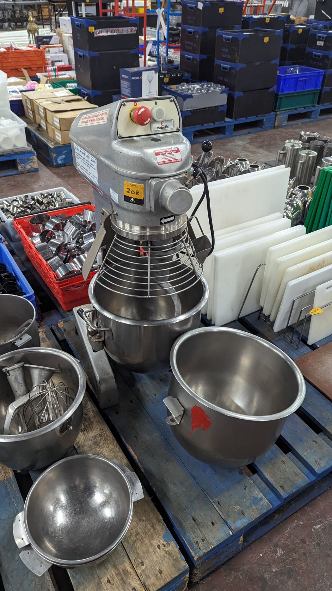 Metcalfe heavy duty commercial food mixer including quantity of bowls, blades, paddles & similar - Image 9 of 11