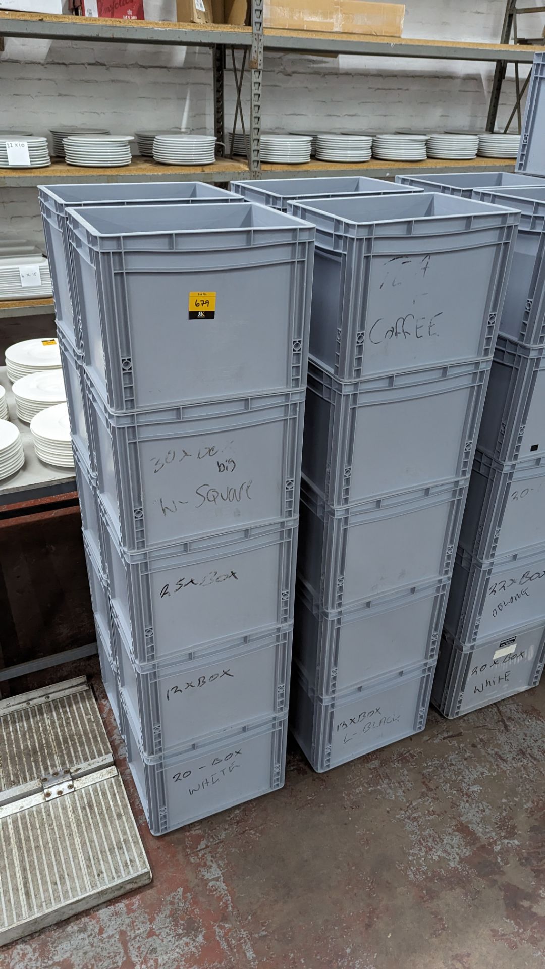 20 off matching pale grey stacking plastic crates each measuring approximately 400mm x 300mm x 300mm - Image 2 of 4
