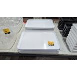 10 white rectangular stacking trays each measuring 350mm x 250mm