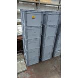20 off matching pale grey stacking plastic crates each measuring approximately 400mm x 300mm x 300mm