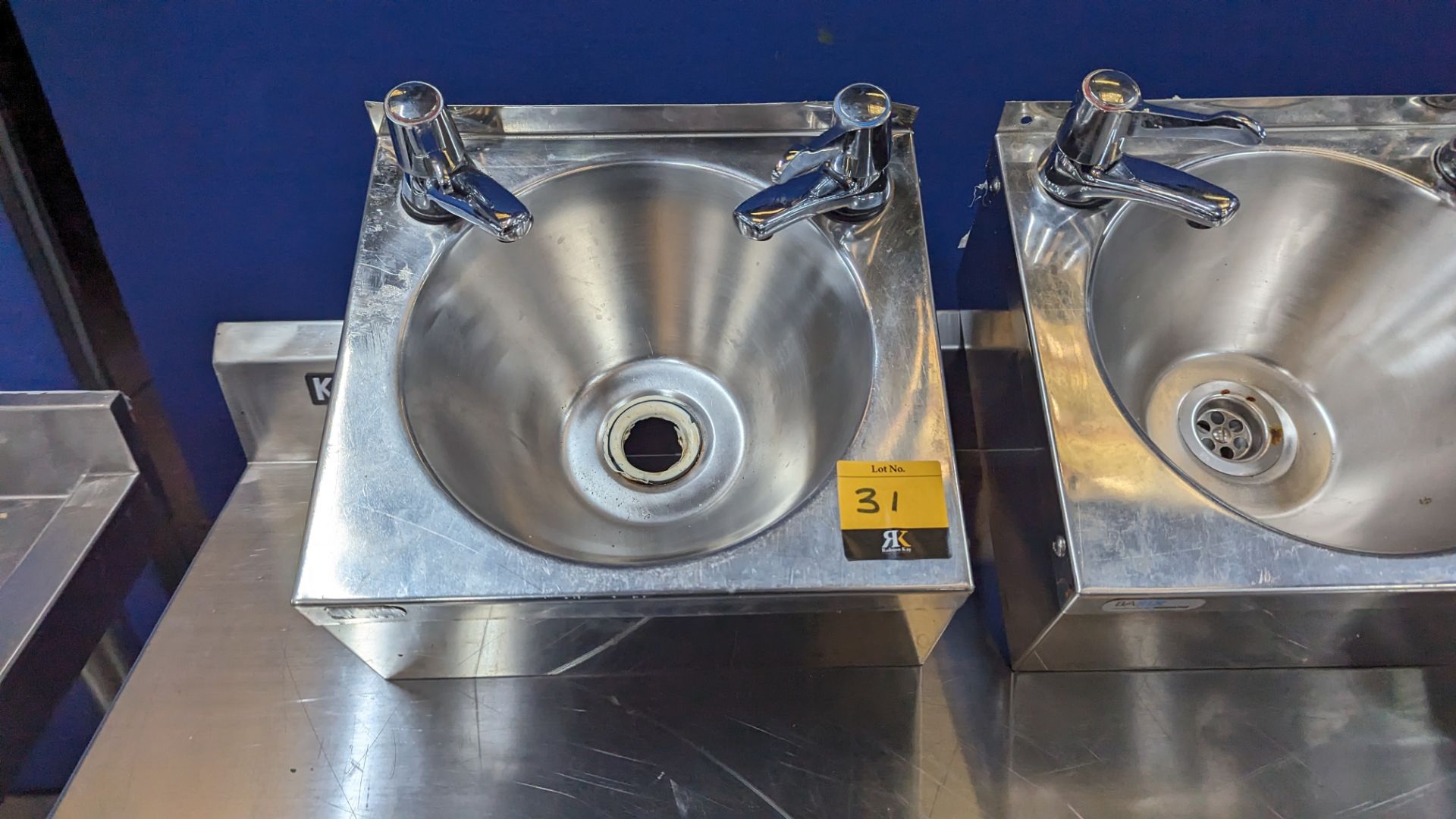 Stainless steel wall mountable handwash basin including twin tap system - Image 2 of 3