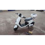 Model 18 Electric Bike: Zero (0) recorded miles, white body with black detailing, lockable storage b