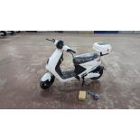 Model 18 Electric Bike: Zero (0) recorded miles, white body with black detailing, lockable storage b