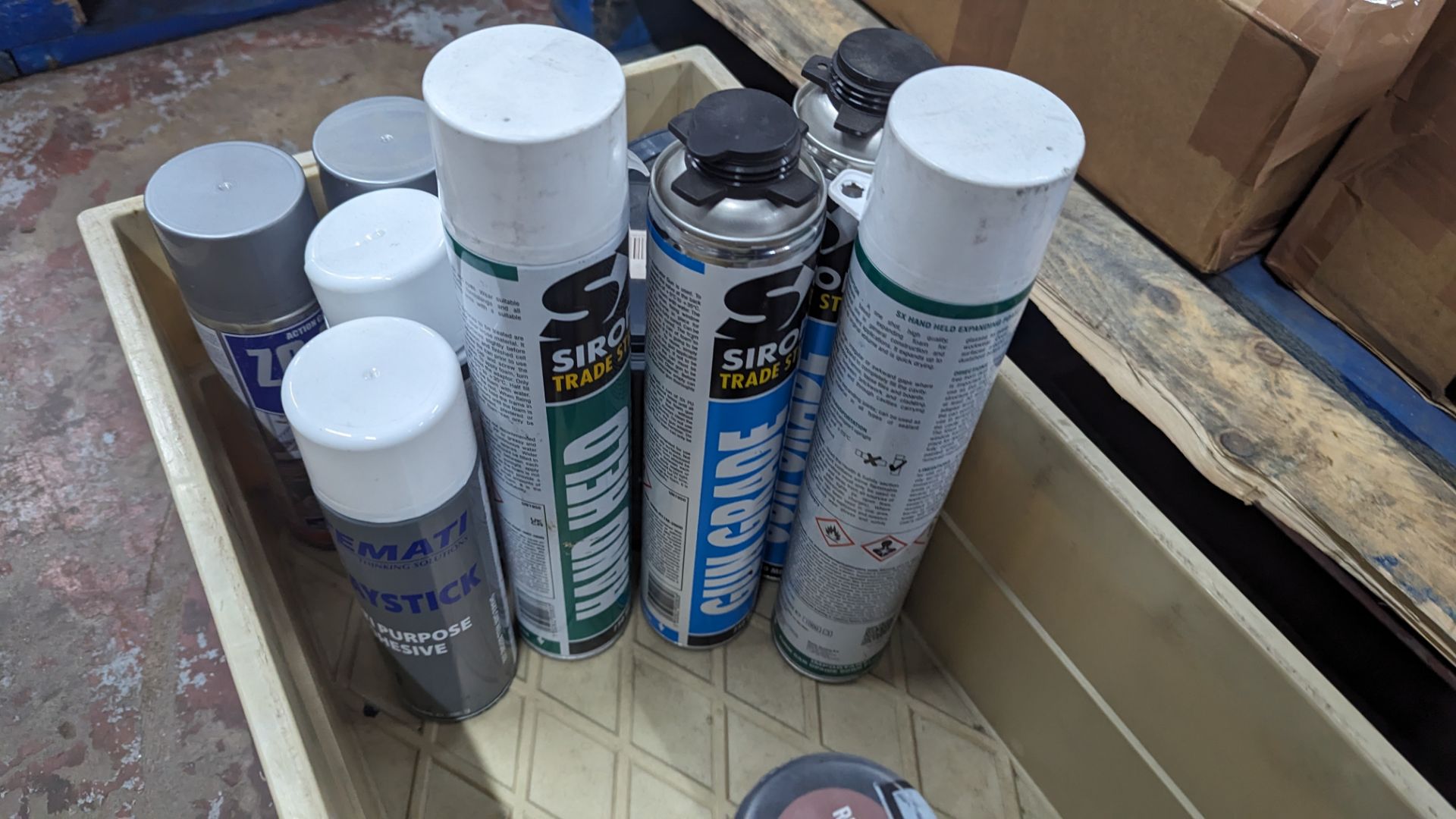 Quantity of expanding foam, bonding adhesive, red oxide primer and similar - the contents of a crate - Image 3 of 6