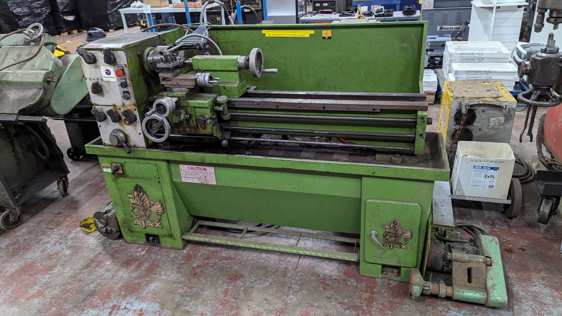 1989 Ajax lathe including tooling on the floor located to the left, as pictured - Image 2 of 16