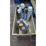 Quantity of expanding foam, bonding adhesive, red oxide primer and similar - the contents of a crate