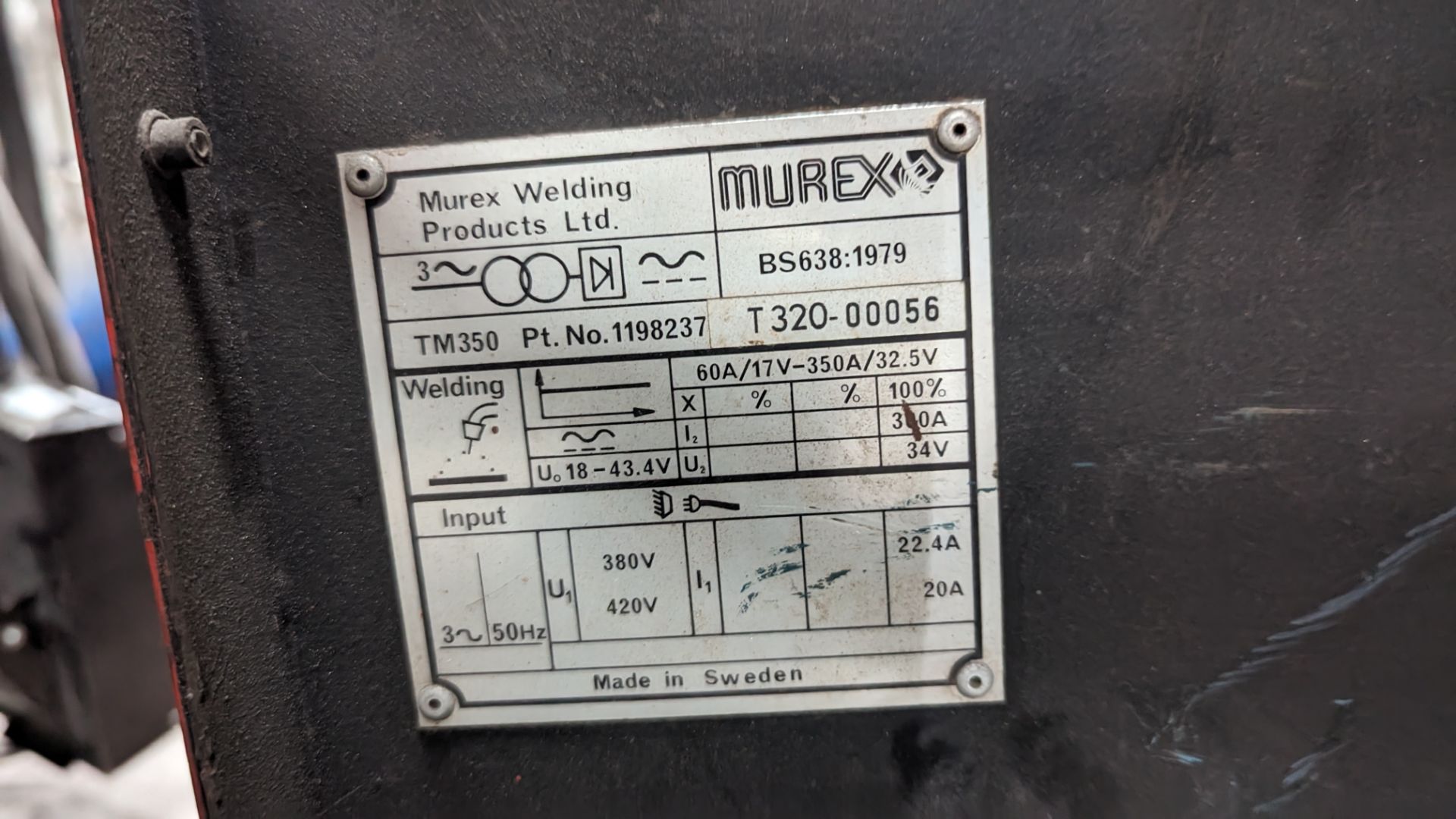 Murex Transmig 350 welding set with BOC model TF 2.0 feed - Image 11 of 15