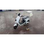 Model 18 Electric Bike: Zero (0) recorded miles, white body with black detailing, insulated box moun