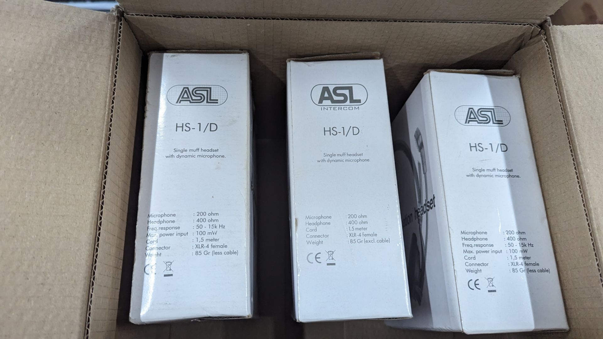 3 off ASL HS-1/D communications headsets each with 4-pin XLR connector, individually boxed - Image 4 of 6