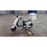 Model 18 Electric Bike: Zero (0) recorded miles, white body with black detailing, insulated box moun