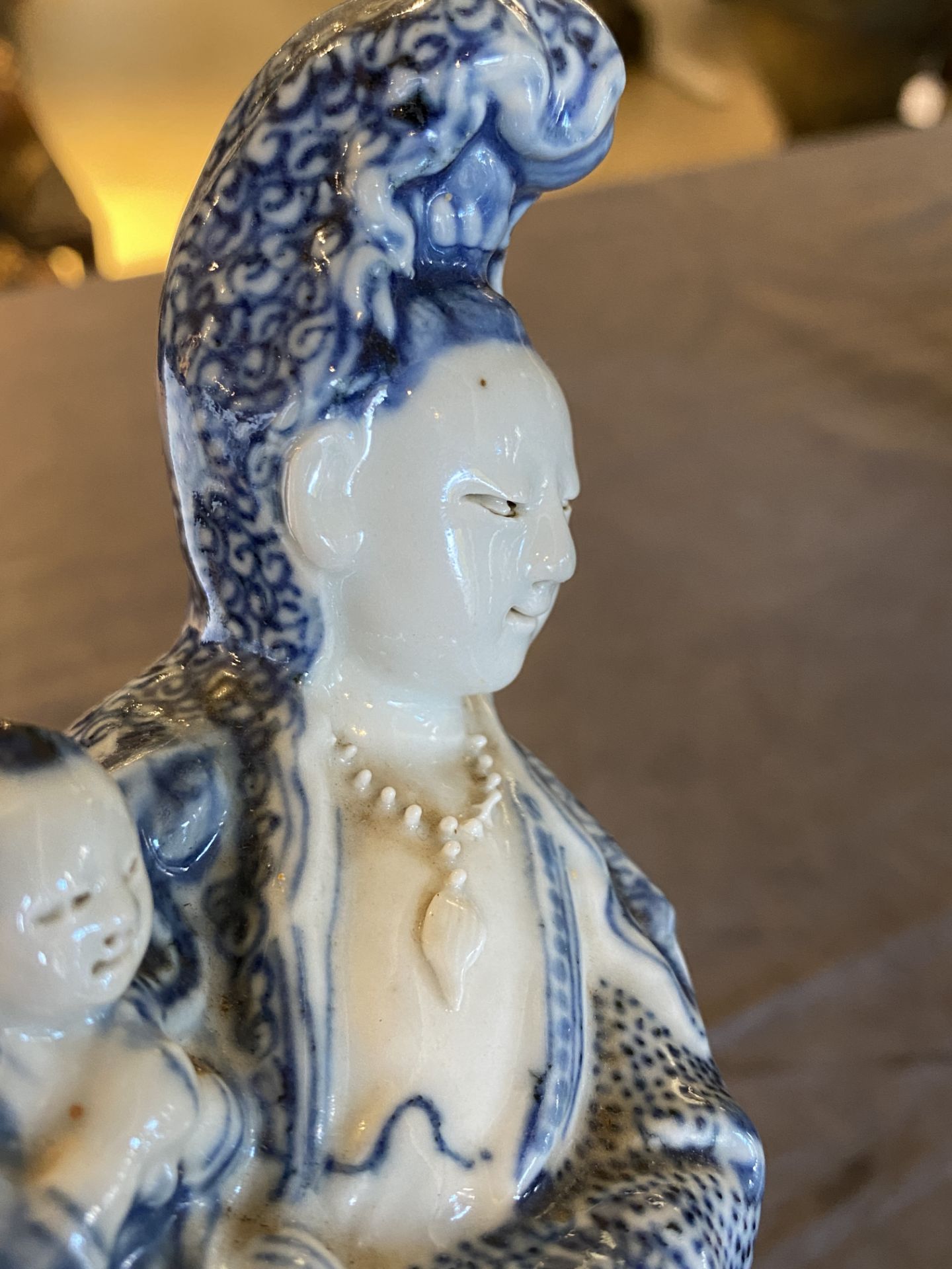 A Chinese blue and white Guanyin with child, Cai Fu Ji ___ mark, Republic - Image 15 of 25