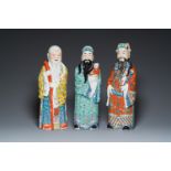 Three Chinese famille rose figures of star gods, Mao Ji Sheng Zao ____ mark, 19/20th C.