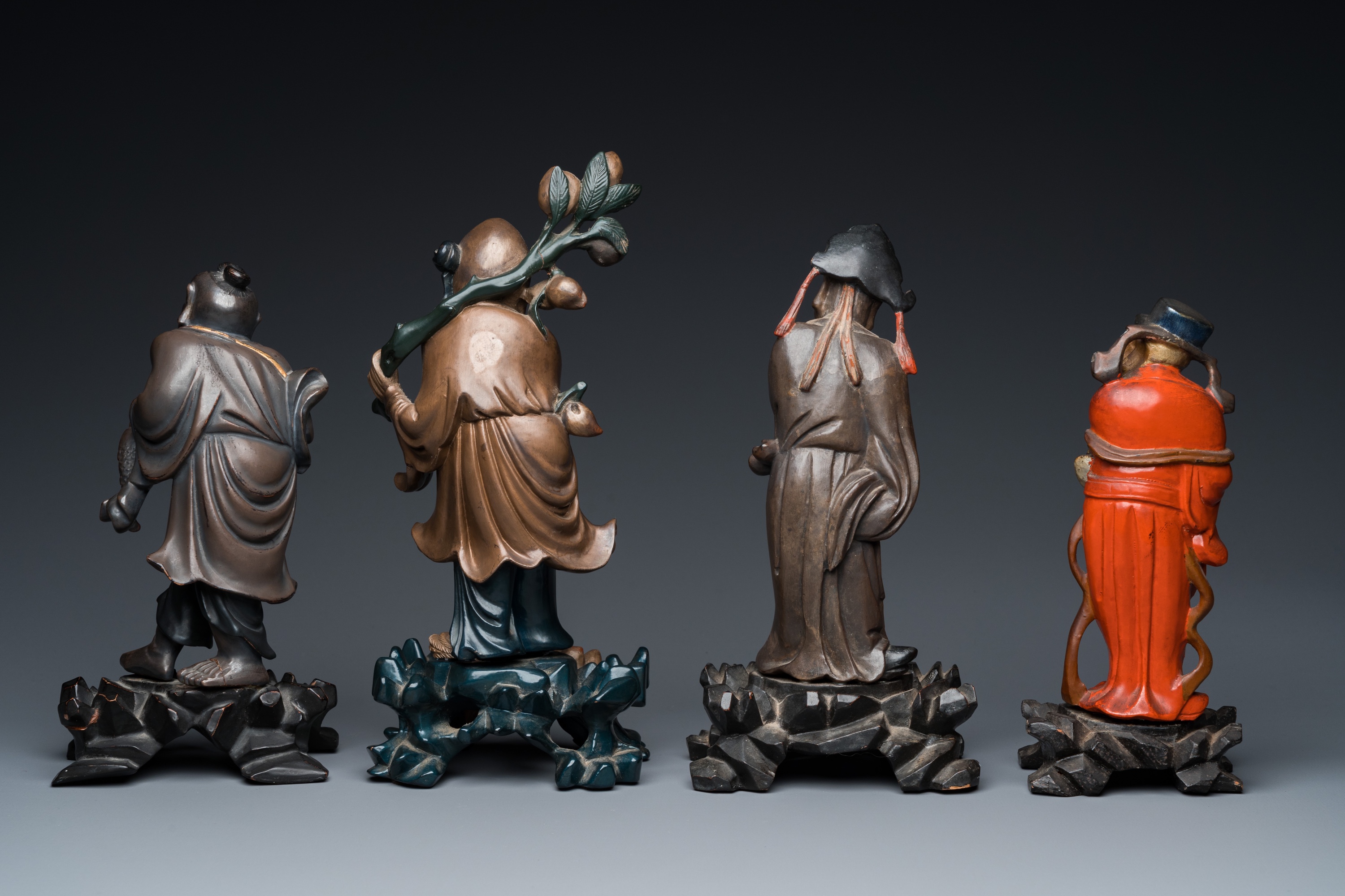 Four Chinese Fuzhou or Foochow lacquer figures, 19/20th C. - Image 4 of 7