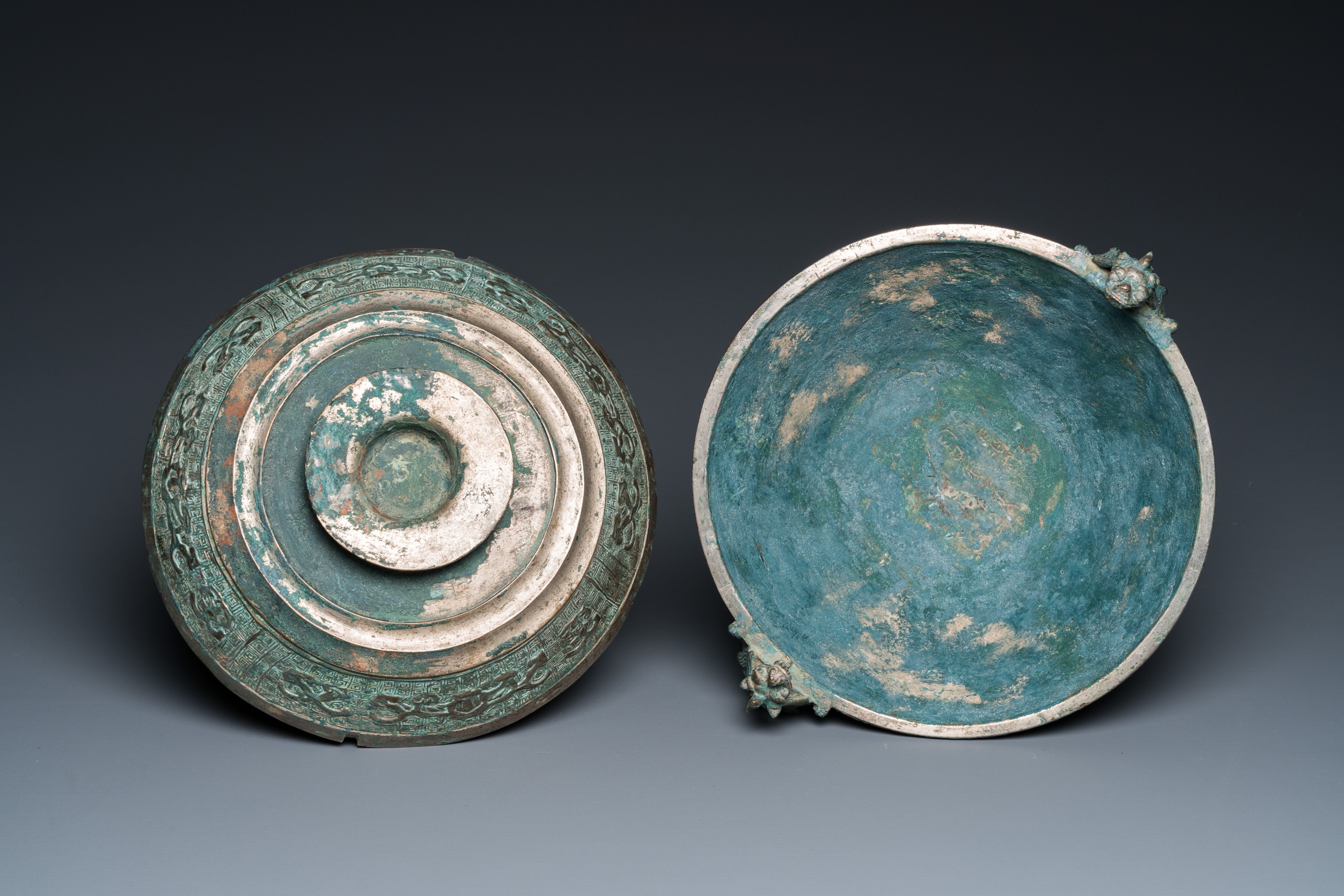 A Chinese inscribed archaistic bronze tripod censer and cover, Ming - Image 6 of 11