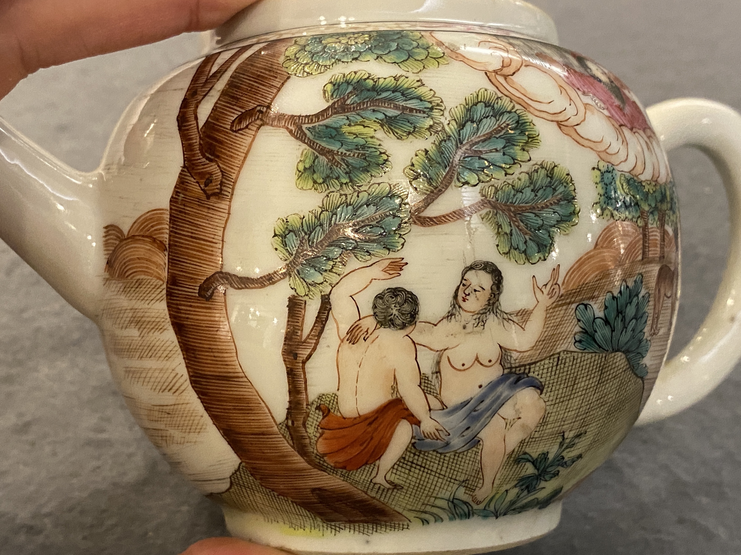 A rare Chinese famille rose 'Adam and Eve' teapot and cover, Qianlong - Image 17 of 28