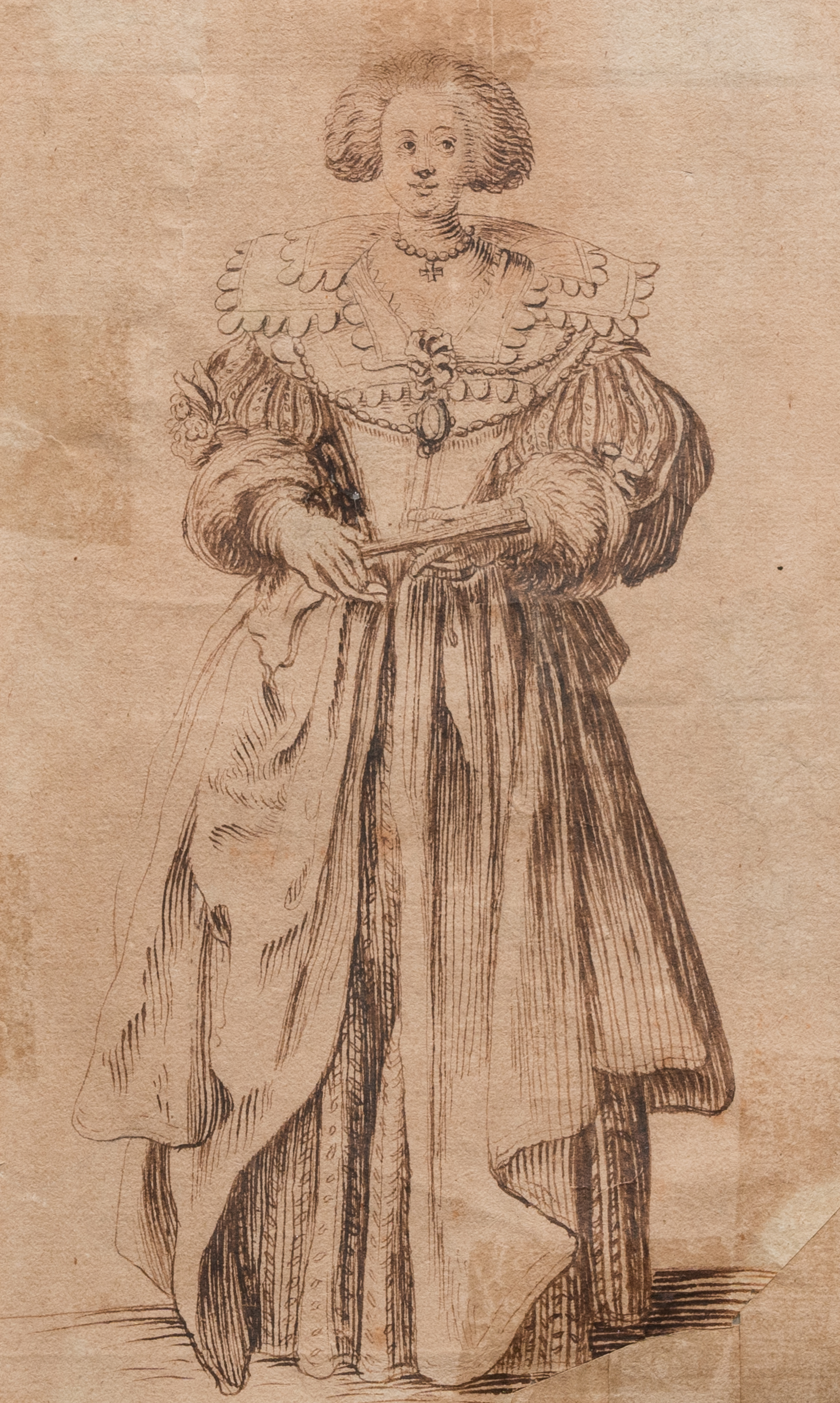 Jacques Callot (1592-1635): 'Noble lady holding a fan', study for an engraving from the series 'La N