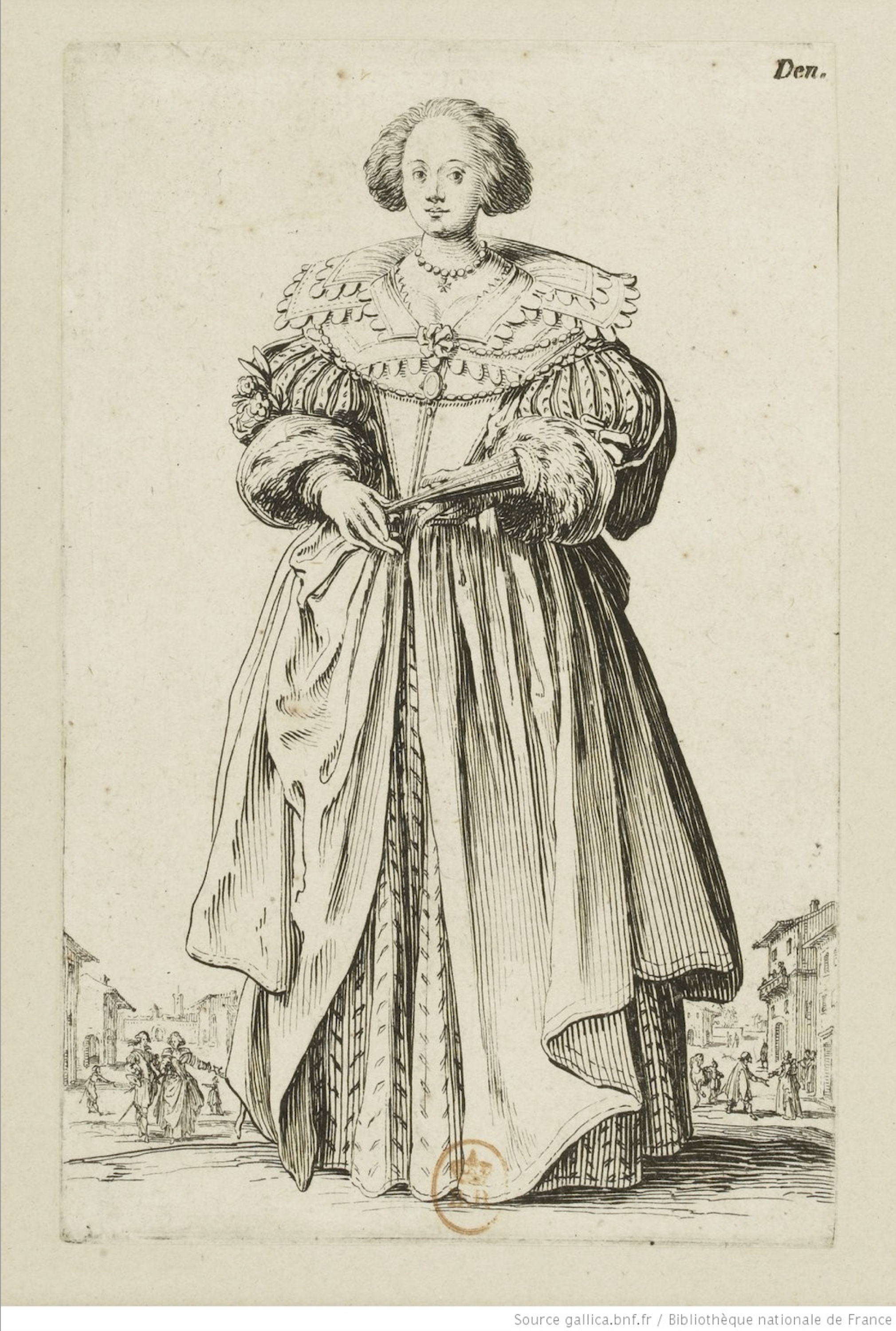 Jacques Callot (1592-1635): 'Noble lady holding a fan', study for an engraving from the series 'La N - Image 4 of 4