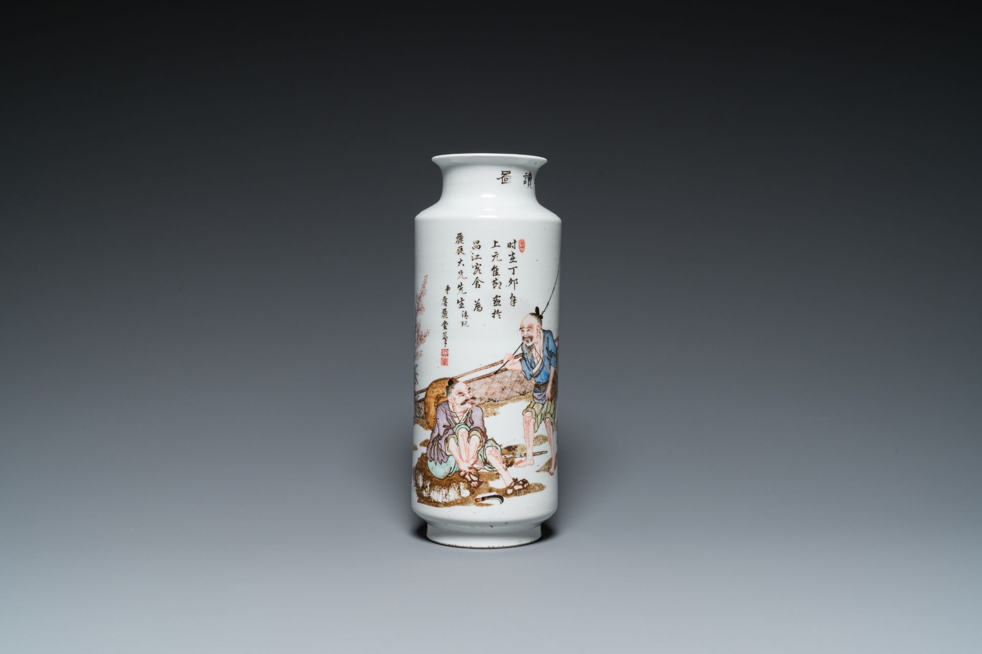 A Chinese qianjiang cai rouleau vase, signed Zhan Litang ___, dated 1867 - Image 2 of 19