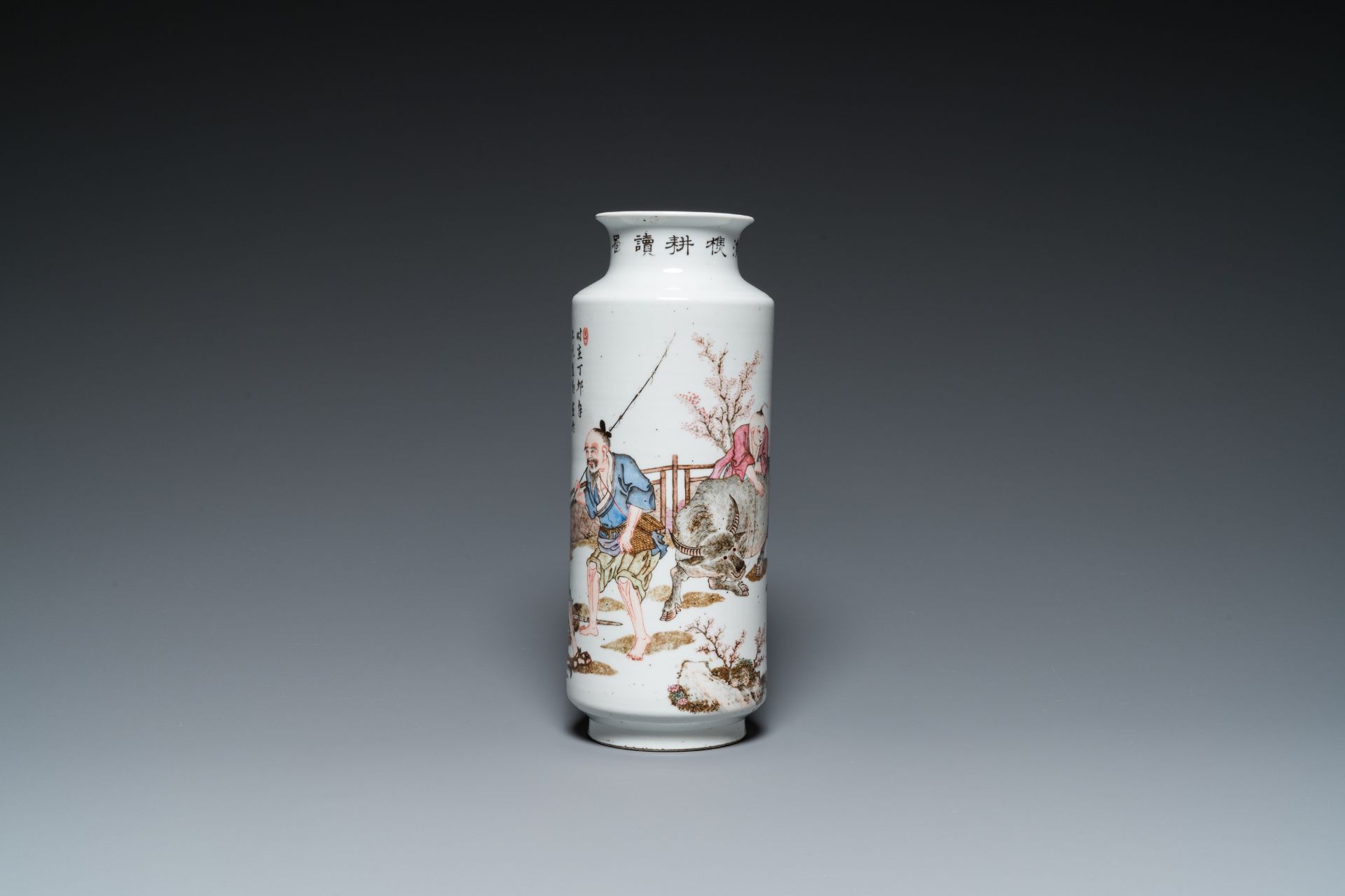 A Chinese qianjiang cai rouleau vase, signed Zhan Litang ___, dated 1867