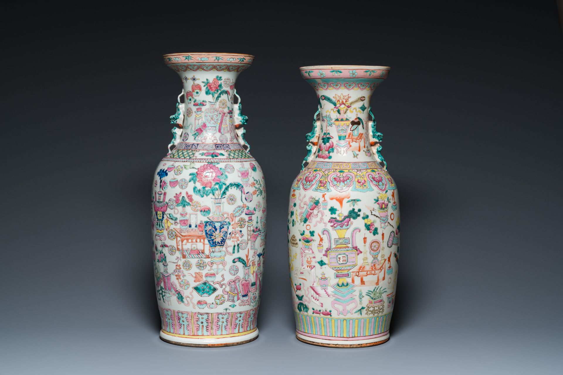 Two Chinese famille rose 'antiquities' vases, 19th C.