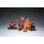 Six various Chinese carved wooden statues, 19/20th C.