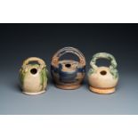 Three Vietnamese Bat Trang glazed pottery lime pots, L, 15/17th C.