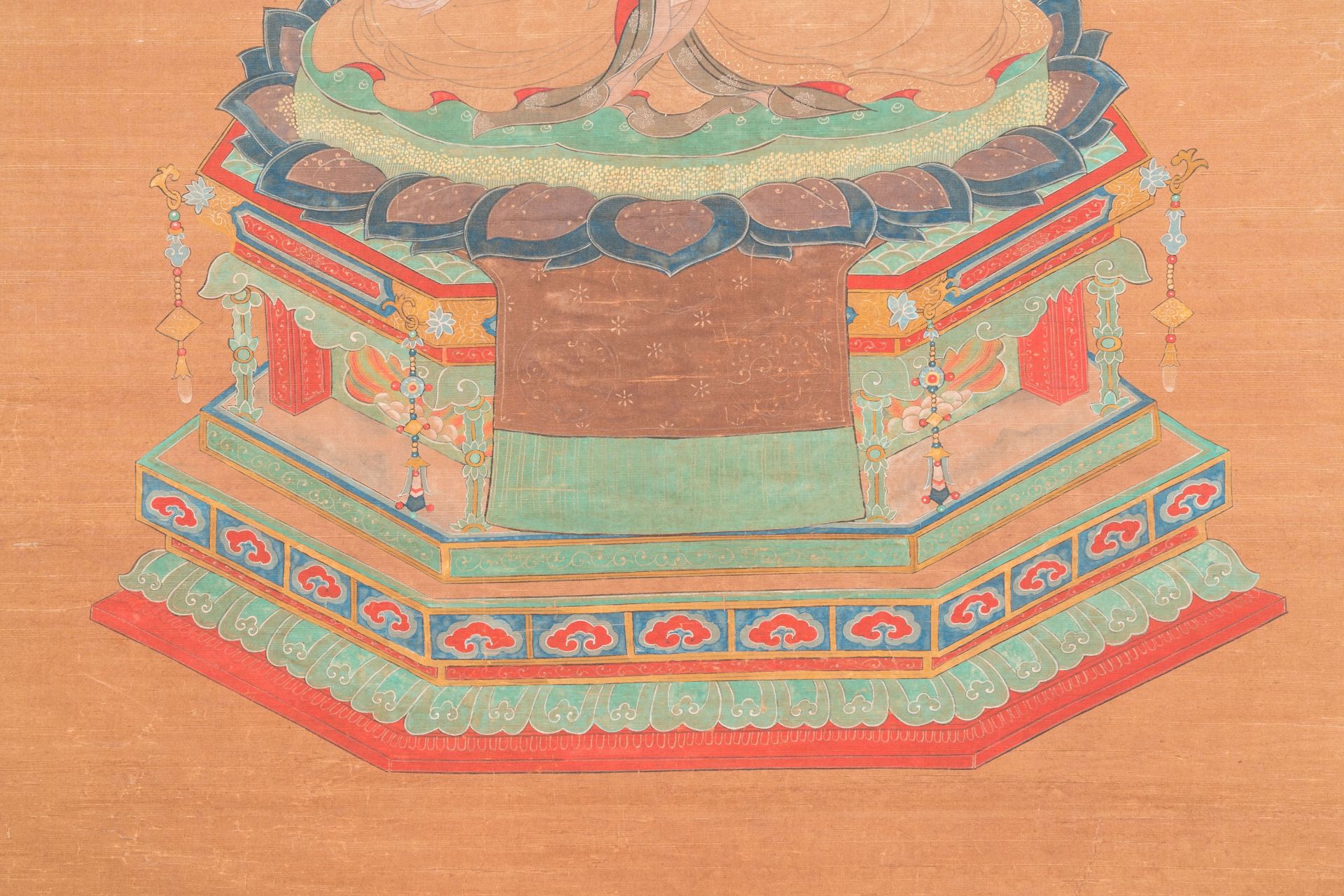 Chinese school: 'Bhaishajyaguru' or 'Medicine Buddha', ink and colour on silk, probably 19th C. - Bild 5 aus 6