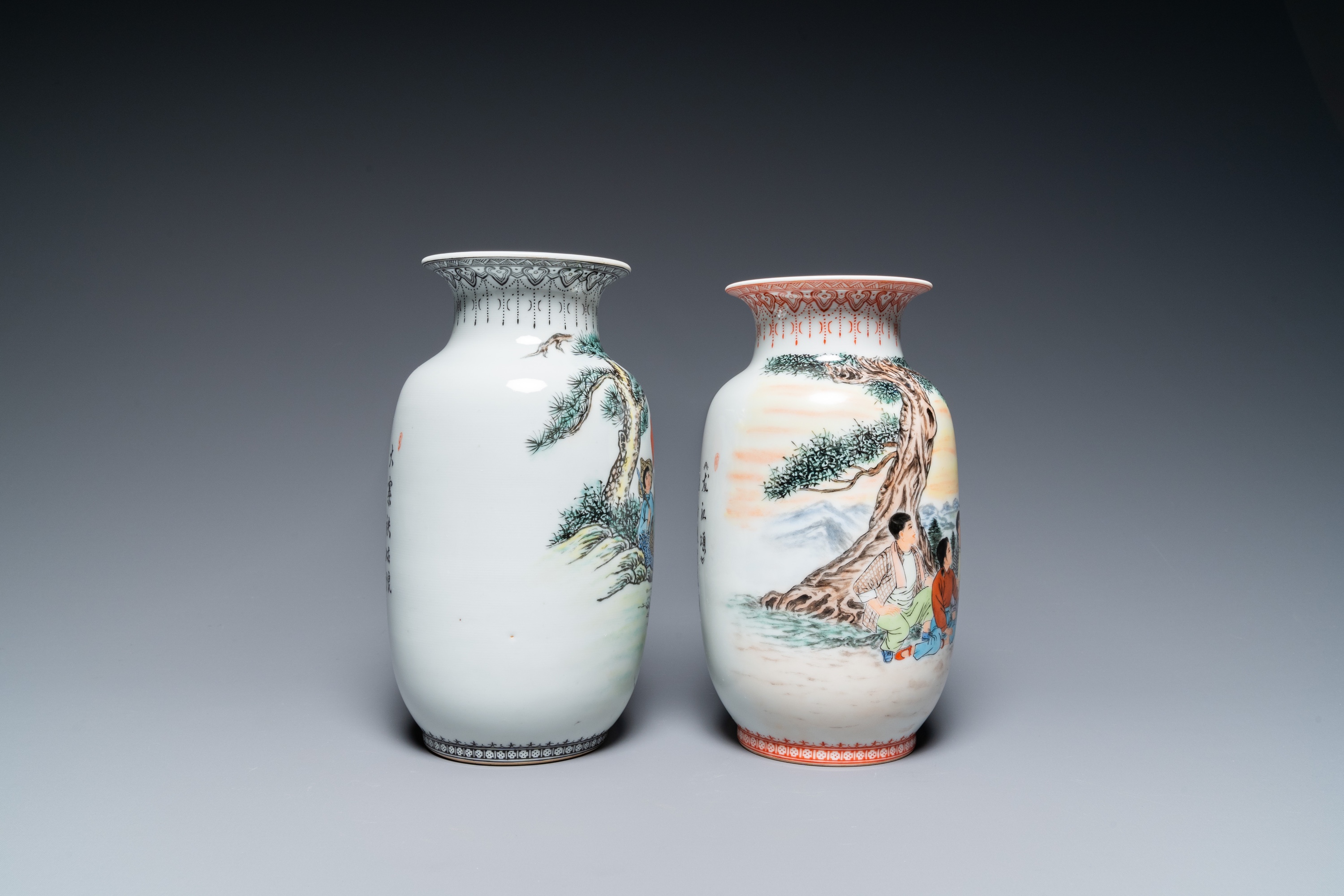 Four Chinese vases with Cultural Revolution design, one signed Wang Xiaolan ___ and dated 1972 - Image 9 of 40