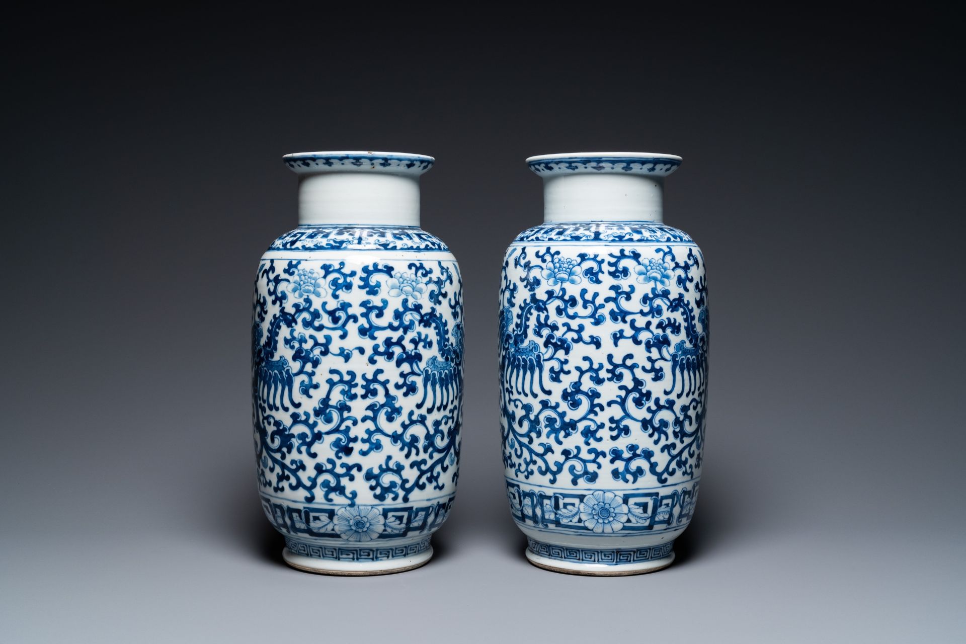 A pair of Chinese blue and white 'phoenix' vases, Kangxi mark, 19th C. - Image 2 of 30