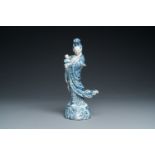 A Chinese blue and white Guanyin with child, Cai Fu Ji ___ mark, Republic